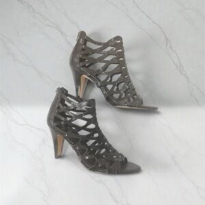 Isola Black Dedra Leather Caged Heels